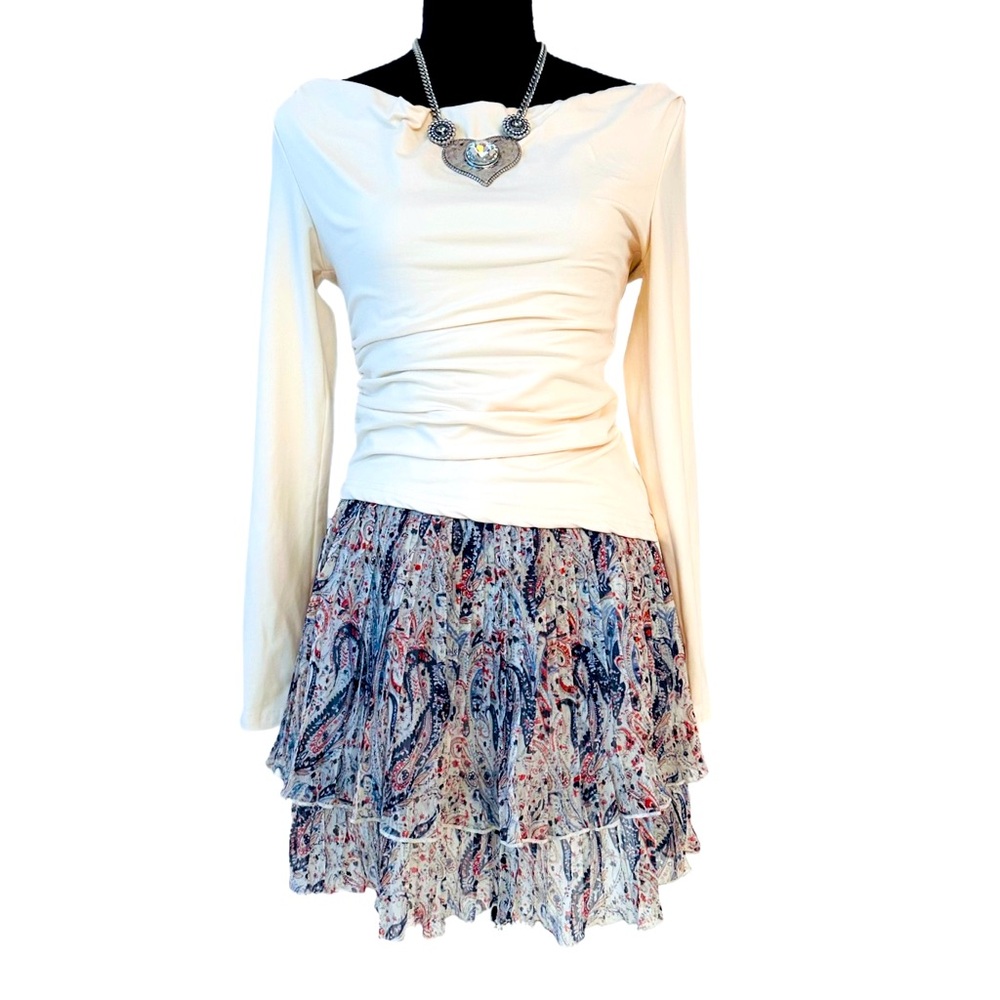 THE KORNER ~ Multi-Colored Paisley Print Ruffled Tier Pleated Skirt size 02